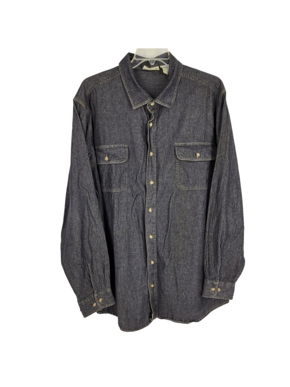 KingSize Denim Shirt 3XL Black Washed Button Up Workwear Western 90s Grunge